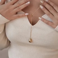 Filigrane Ketten | Lariat Necklaces | Hey Happiness Lariat Y Doppeltropfen Halskette aus Edelstahl
