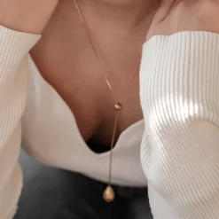 Filigrane Ketten | Lariat Necklaces | Hey Happiness Lariat Y Doppeltropfen Halskette aus Edelstahl