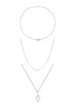 Necklace Sets | Choker Ketten | Hey Happiness Layering Ketten mit Perlen Sterlingsilber Set Silver