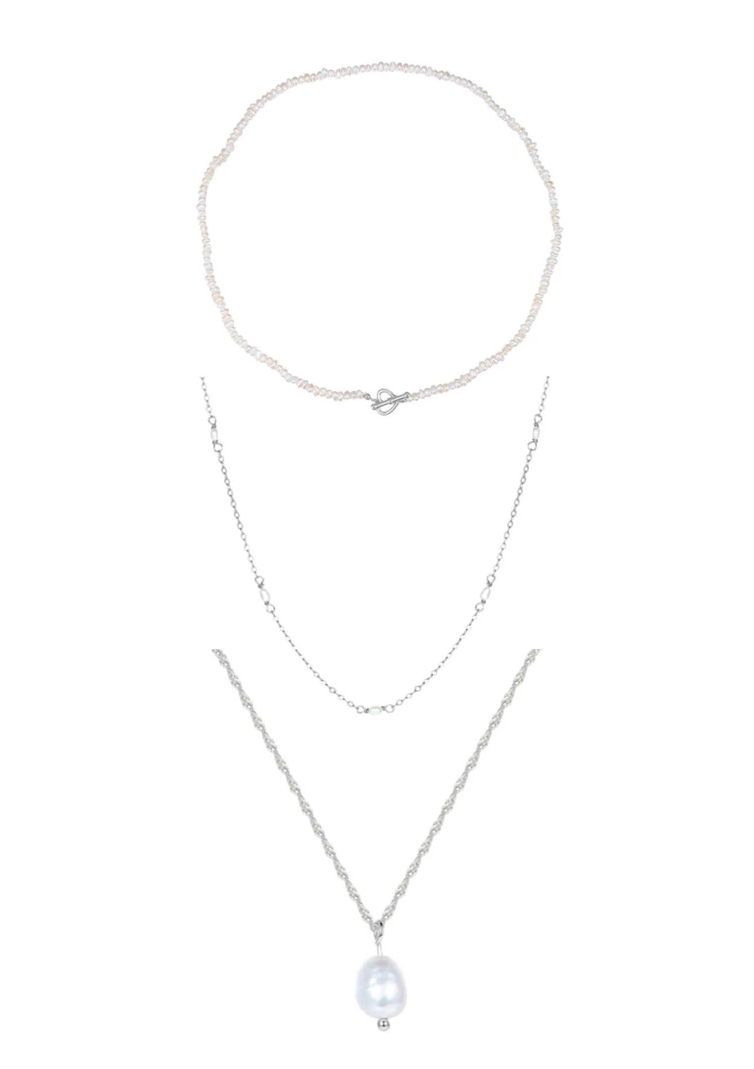 Necklace Sets | Choker Ketten | Hey Happiness Layering Ketten mit Perlen Sterlingsilber Set Silver