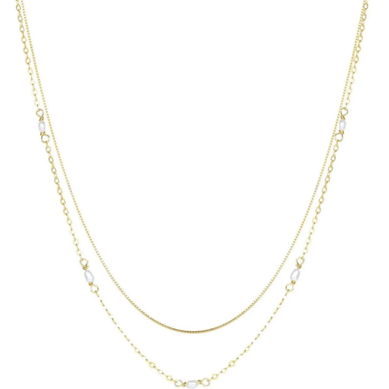 Necklace Sets | Hey Happiness 2 Layering Ketten Set Perlen Goldplattiertes Sterlingsilber