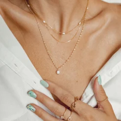 Necklace Sets | Hey Happiness 2 Layering Ketten Set Perlen Goldplattiertes Sterlingsilber