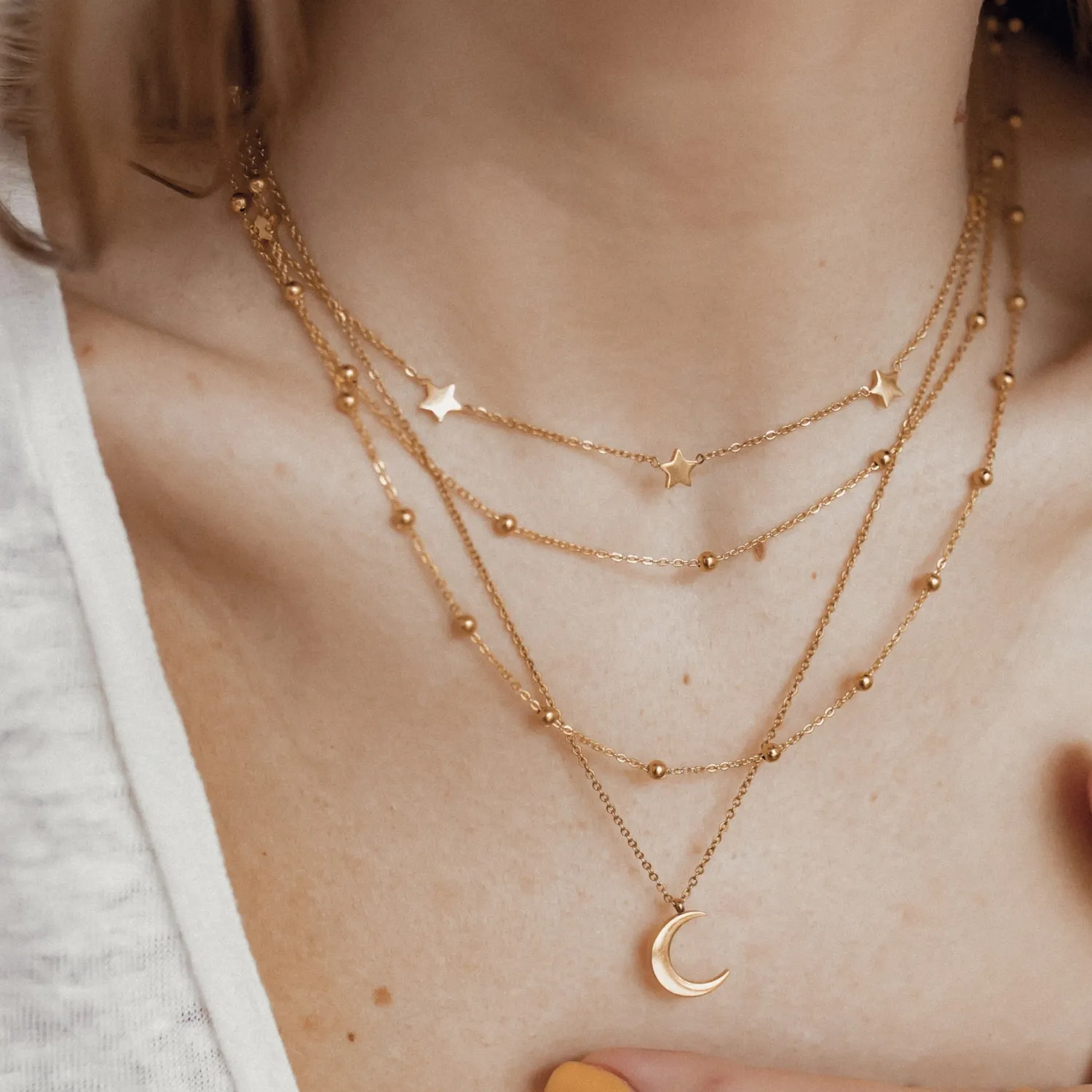 Necklace Sets | Hey Happiness Layering Ketten Sterne und Mond in Gold