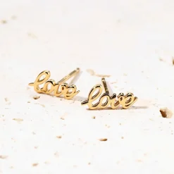 Ohrstecker | Hey Happiness Love Script Ohrstecker aus Sterlingsilber in Gold