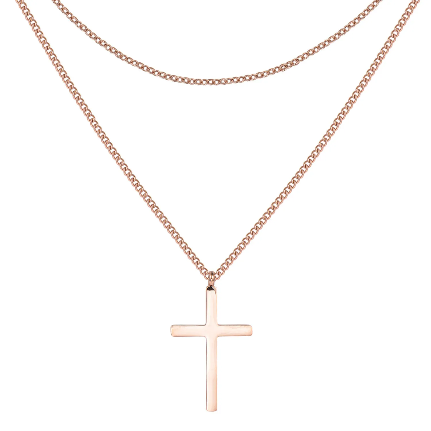 Filigrane Ketten | Hey Happiness Mehrreihige Kette Kreuz in Rosegold Rose Gold