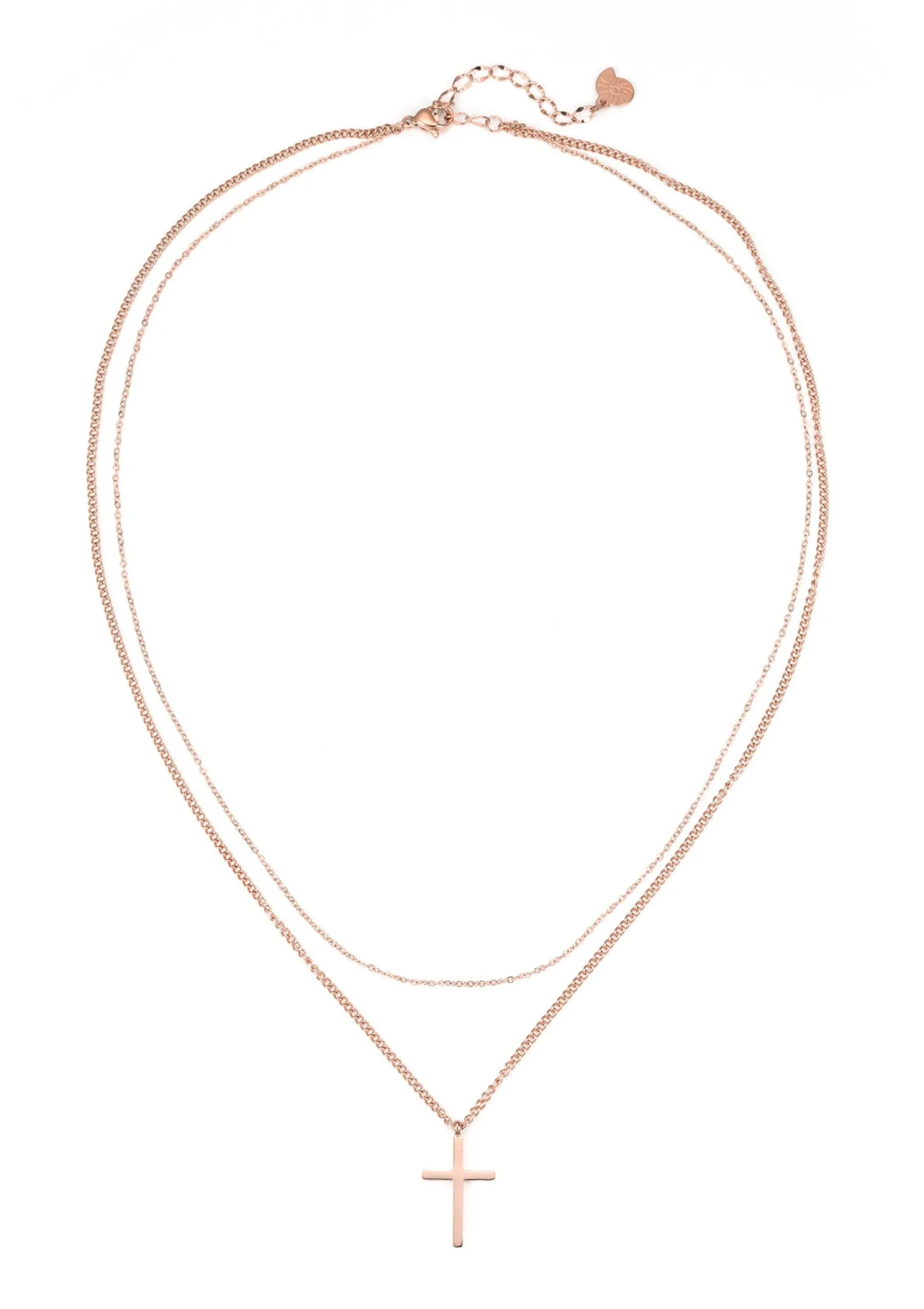 Filigrane Ketten | Hey Happiness Mehrreihige Kette Kreuz in Rosegold Rose Gold