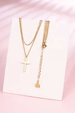 Filigrane Ketten | Hey Happiness Mehrreihige Kette Kreuz in farbe Gold