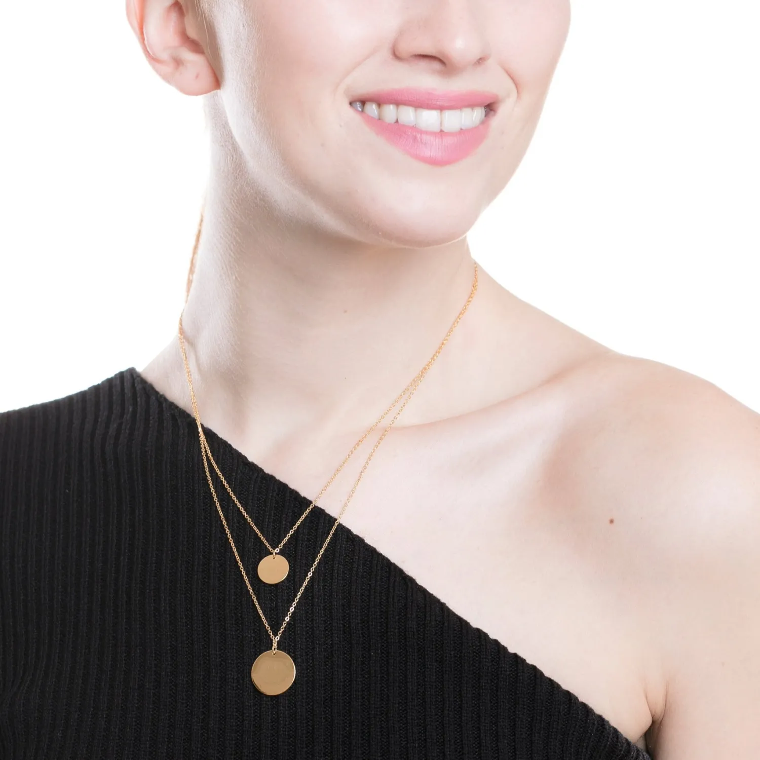 Filigrane Ketten | Hey Happiness Mehrreihige Kette mit Kreis Anhängern in farbe Gold