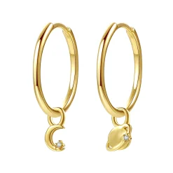 Creolen | Hey Happiness Mond und Planet Charm Creolen aus Sterlingsilber in Gold