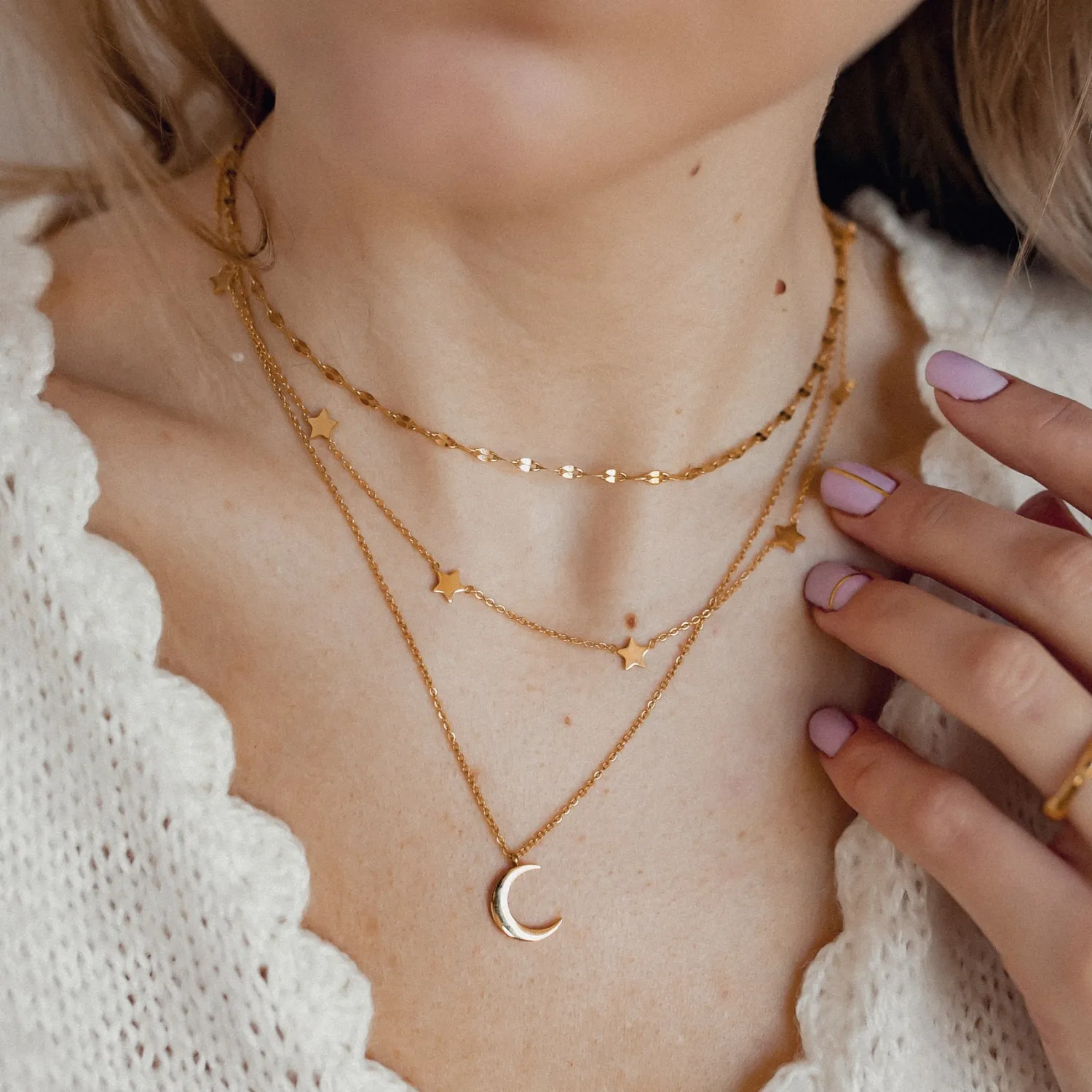Necklace Sets | Hey Happiness Mond und Stern Schmuckset Ketten in farbe Gold