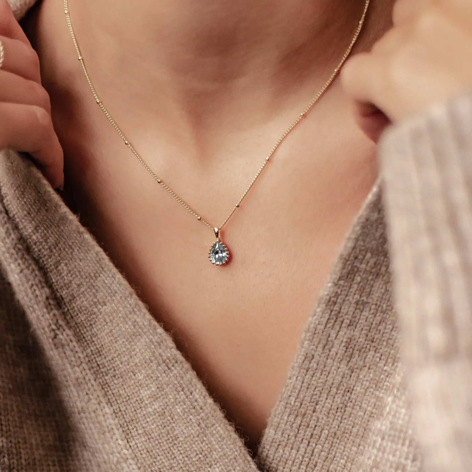 Filigrane Ketten | Hey Happiness März Aquamarin Geburtsstein Halskette Sterlingsilber