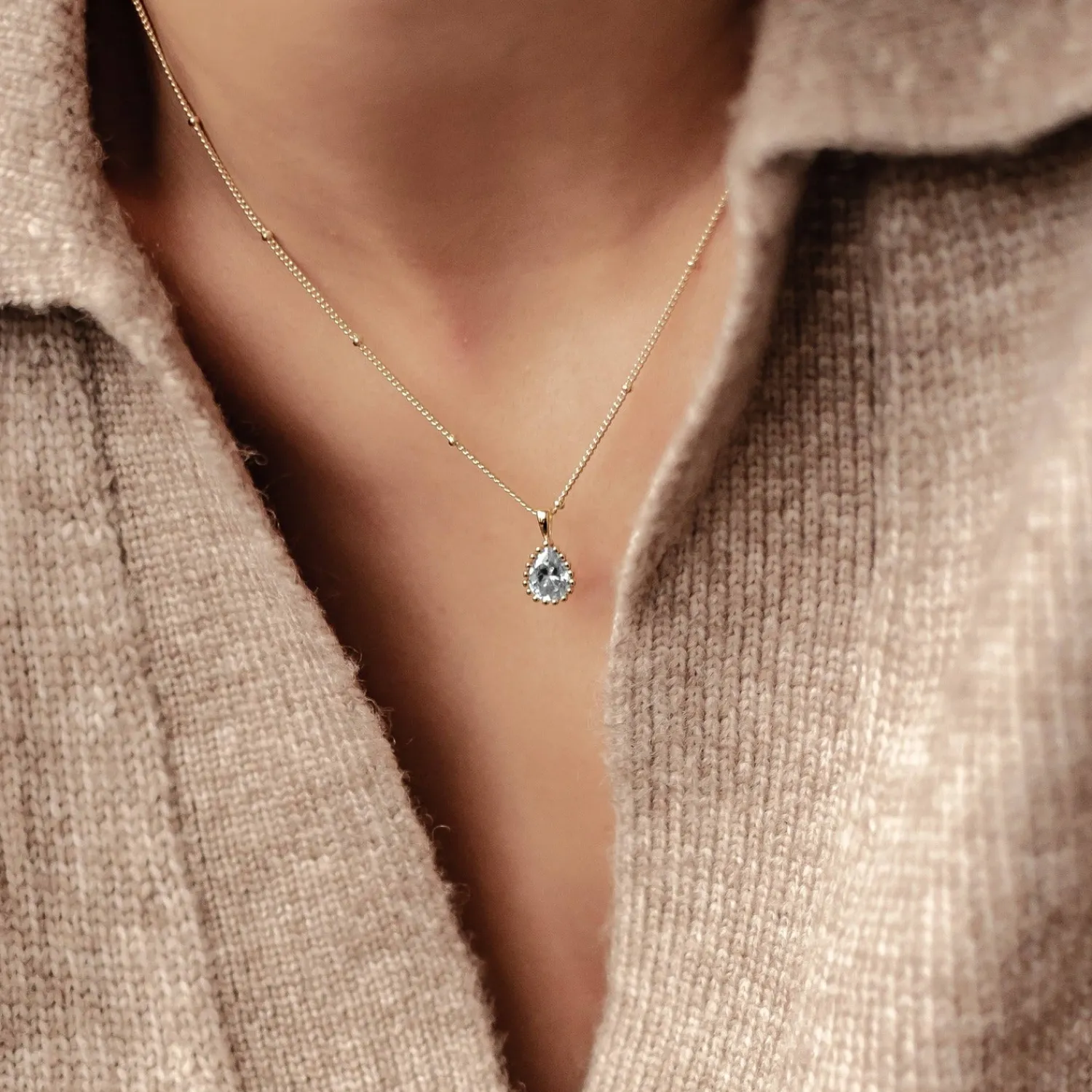 Filigrane Ketten | Hey Happiness März Aquamarin Geburtsstein Halskette Sterlingsilber