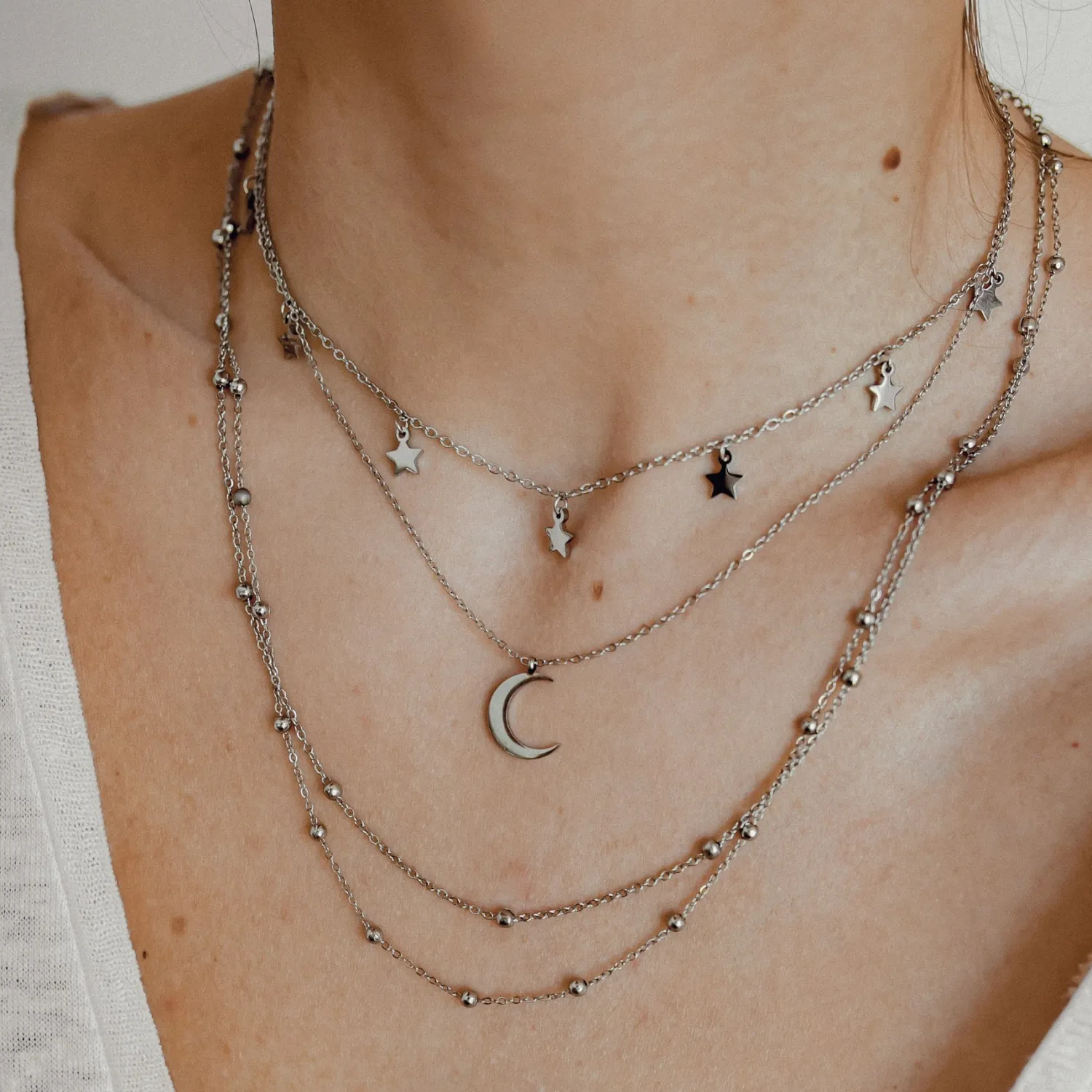 Necklace Sets | Hey Happiness Multilayer Ketten Set in Silber Silver