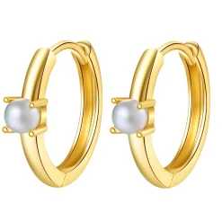 Creolen | Hey Happiness New Beginnings Pearl Huggie Earrings 14K Gold