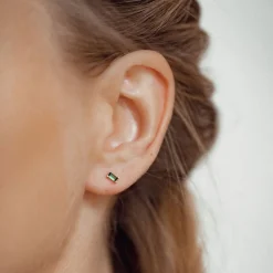 Ohrstecker | Hey Happiness Ohrstecker Baguette mit Grünen Schmucksteinen Sterlingsilber in Gold Green