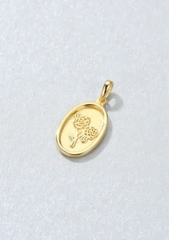 Anhänger | Hey Happiness Ovaler Anhänger mit Rose aus Veretem Sterlingsilber Gold