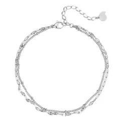 Fußkettchen | Hey Happiness Panzer und Satellite Zweireihige Fußkette Silber Silver