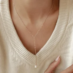 Lariat Necklaces | Perlenketten | Hey Happiness Perle Anhänger Lariat Halskette aus Sterlingsilber
