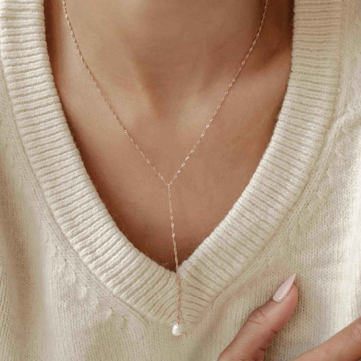 Lariat Necklaces | Perlenketten | Hey Happiness Perle Anhänger Lariat Halskette aus Sterlingsilber