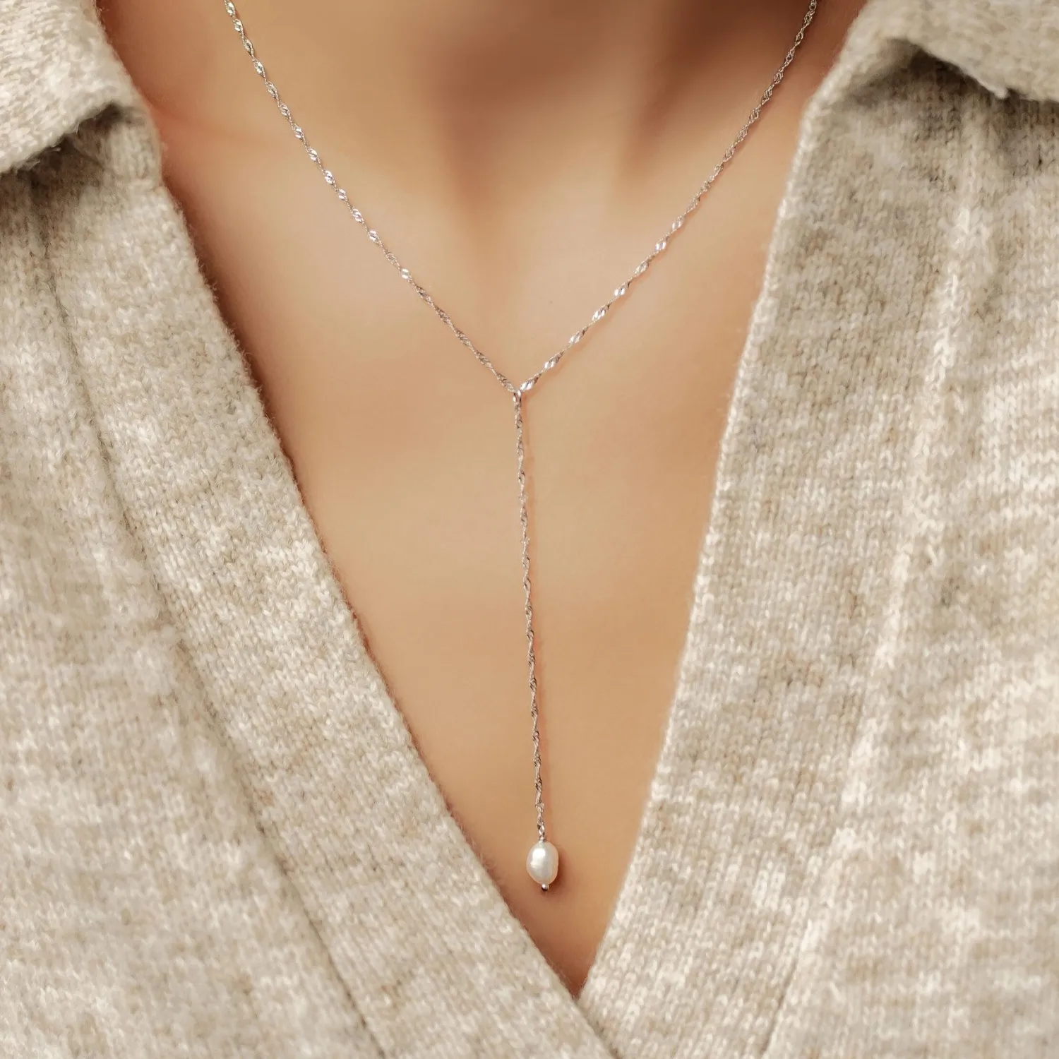 Lariat Necklaces | Perlenketten | Hey Happiness Perle Anhänger Lariat Halskette aus Sterlingsilber