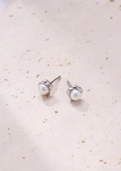 Ohrstecker | Perlenohrringe | Hey Happiness Perle Blütenblatt Ohrstecker aus Sterlingsilber Silver