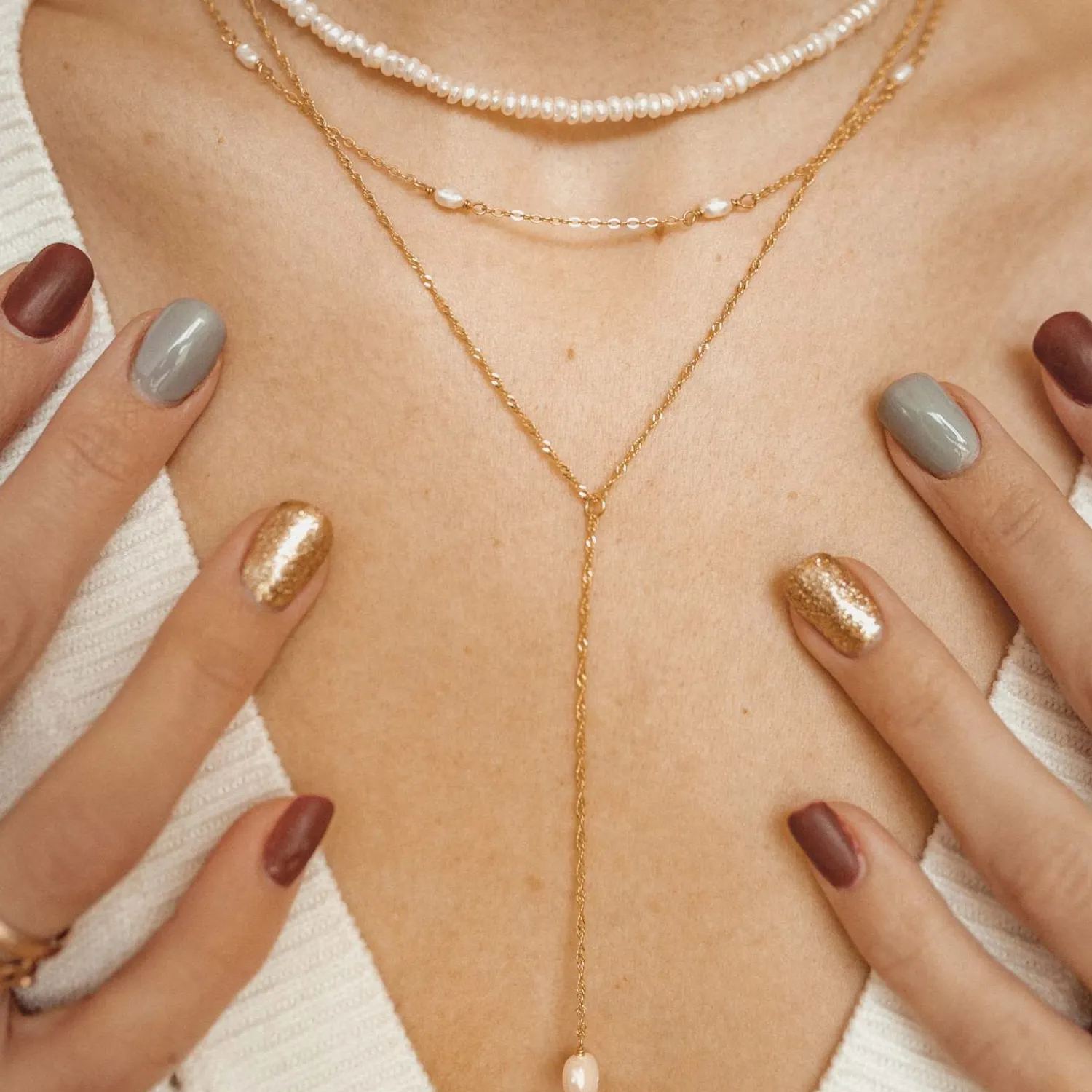 Necklace Sets | Choker Ketten | Hey Happiness Perle Ketten Set Sterlingsilber in Gold