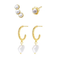 Earring Stack Sets | Ohrstecker | Hey Happiness Perle Ohrstecker & Creolen Set aus Sterlingsilber