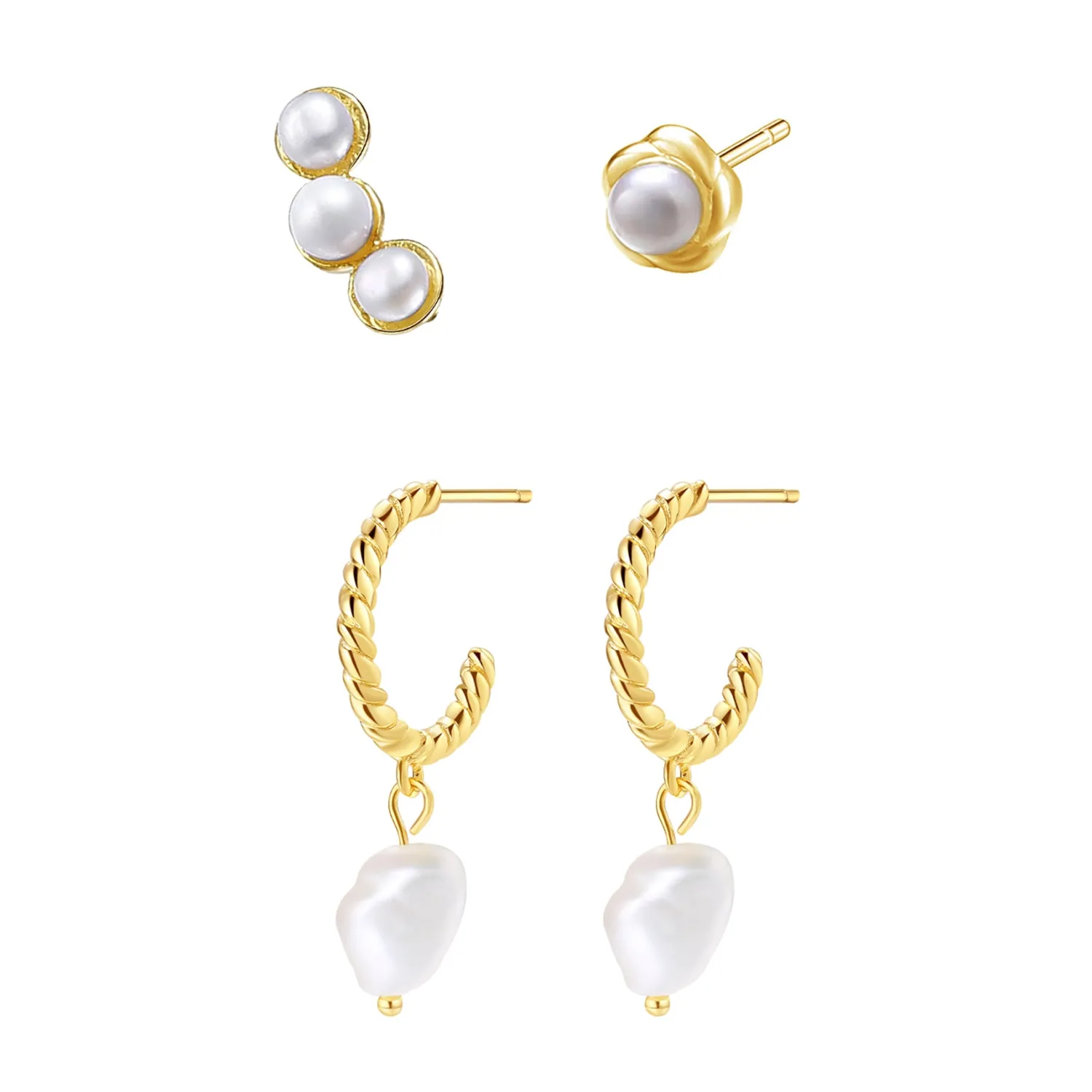 Earring Stack Sets | Ohrstecker | Hey Happiness Perle Ohrstecker & Creolen Set aus Sterlingsilber