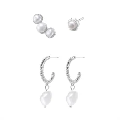 Earring Stack Sets | Ohrstecker | Hey Happiness Perle Ohrstecker & Creolen Set aus Sterlingsilber