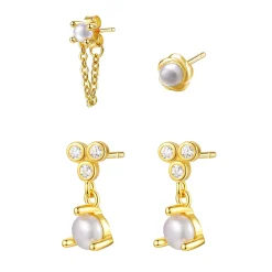 Earring Stack Sets | Ohrstecker | Hey Happiness Perle Trio Ohrringe Set aus Stelingsilber