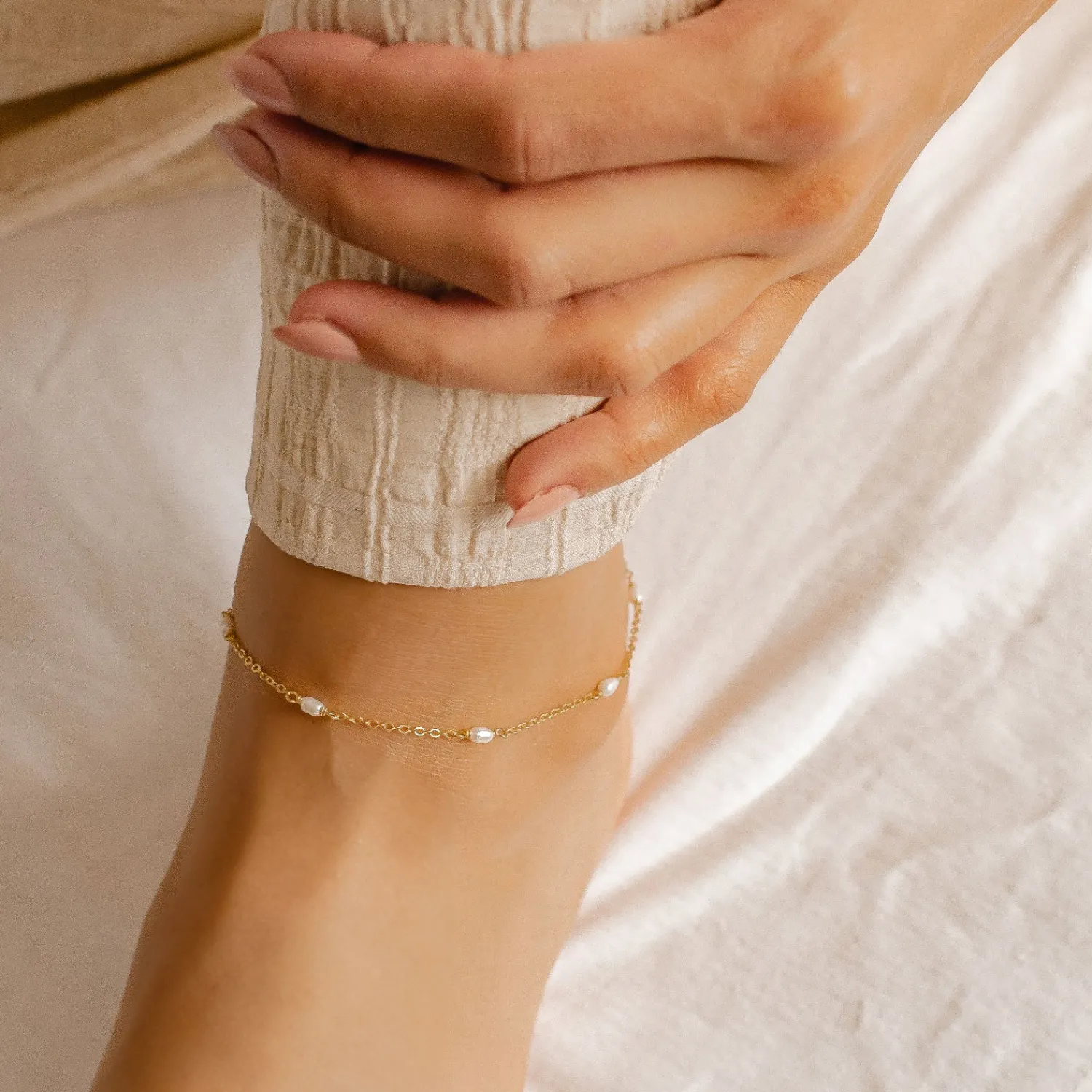 Fußkettchen | Hey Happiness Perlen Fußkette Sterlingsilber Gold