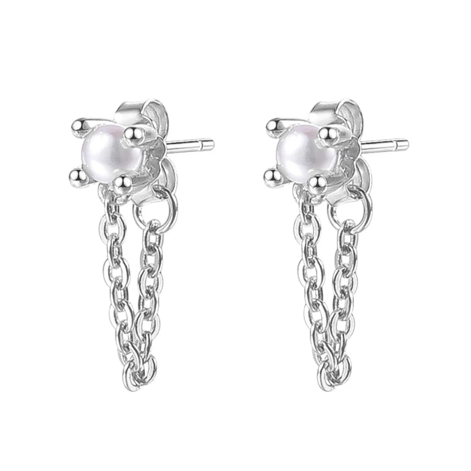 Ohrstecker | Perlenohrringe | Hey Happiness Perlen Ketten-Ohrringe aus Sterlingsilber Silver