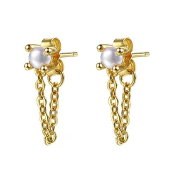 Ohrstecker | Perlenohrringe | Hey Happiness Perlen Ketten-Ohrringe aus Sterlingsilber in Gold
