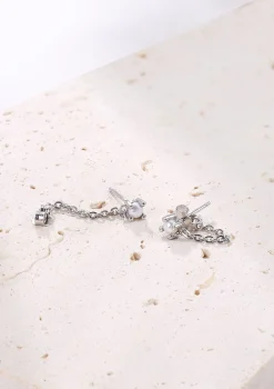 Ohrstecker | Perlenohrringe | Hey Happiness Perlen Ketten-Ohrringe aus Sterlingsilber Silver