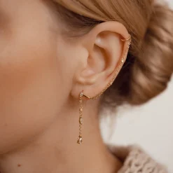 Ohrstecker | Hey Happiness Radiant Doppel Ear Cuff Ohrring mit Kette Sterlingsilber Gold
