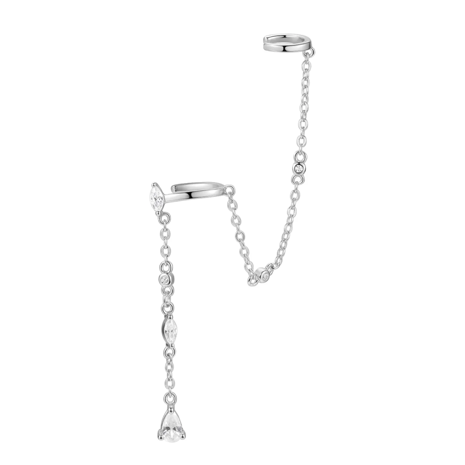 Ohrstecker | Hey Happiness Radiant Doppel Ear Cuff Ohrring mit Kette Sterlingsilber Gold