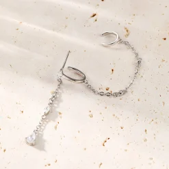 Ohrstecker | Hey Happiness Radiant Doppel Ear Cuff Ohrring mit Kette Sterlingsilber Gold