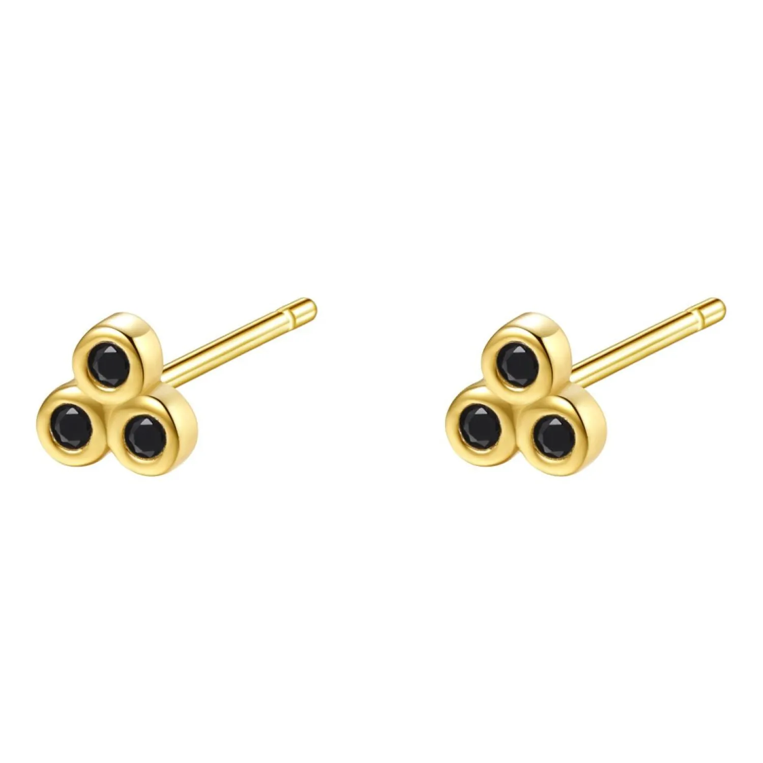 Ohrstecker | Hey Happiness Schwarze Triad Ohrstecker aus Sterlingsilber in Gold