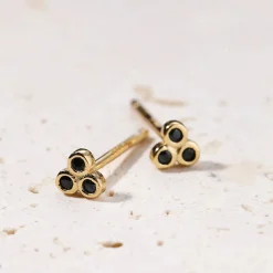 Ohrstecker | Hey Happiness Schwarze Triad Ohrstecker aus Sterlingsilber in Gold