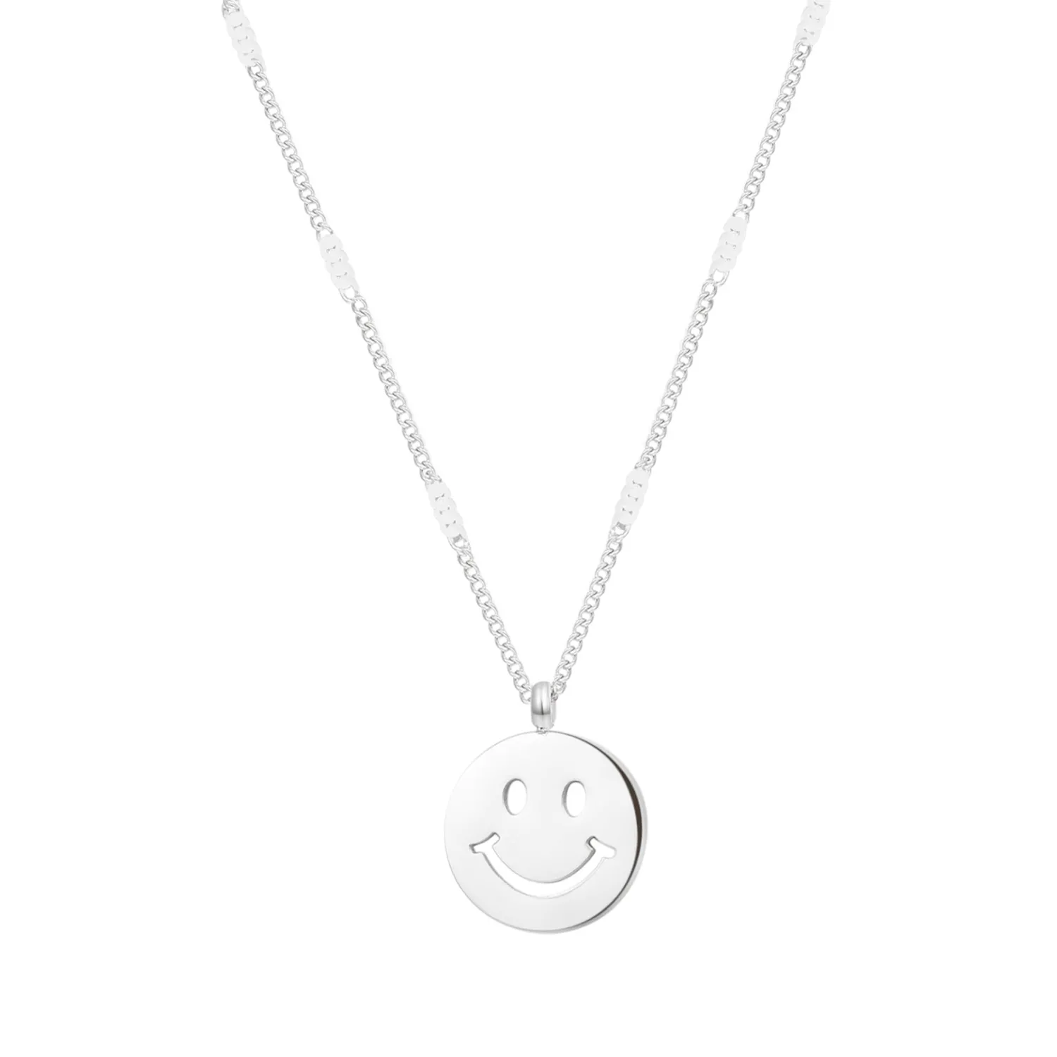 Filigrane Ketten | Hey Happiness Smiley Gesicht Anhänger Kette in Silber Silver