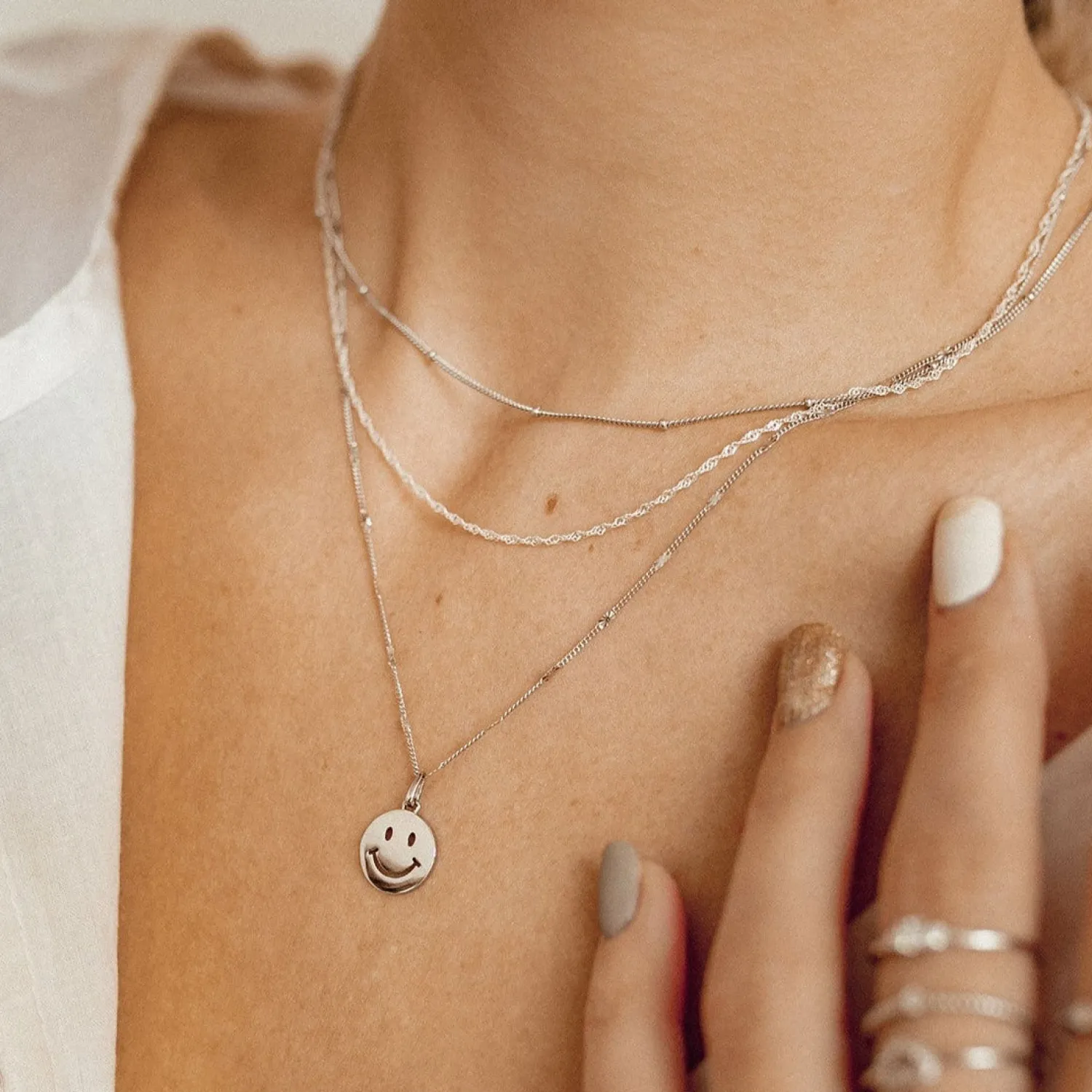 Filigrane Ketten | Hey Happiness Smiley Gesicht Anhänger Kette Sterlingsilber Silver