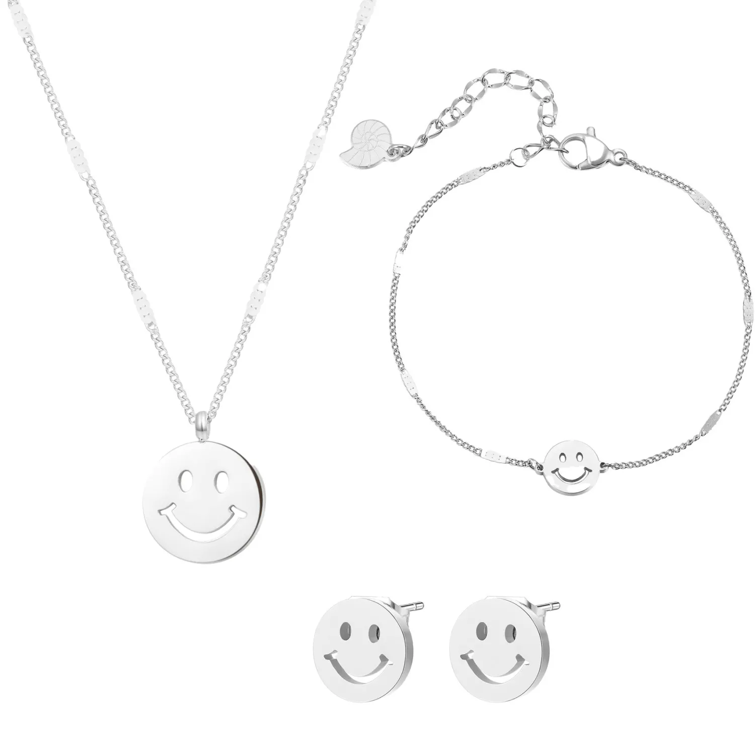 Necklace Sets | Hey Happiness Smiley Schmuckset in Silber Silver