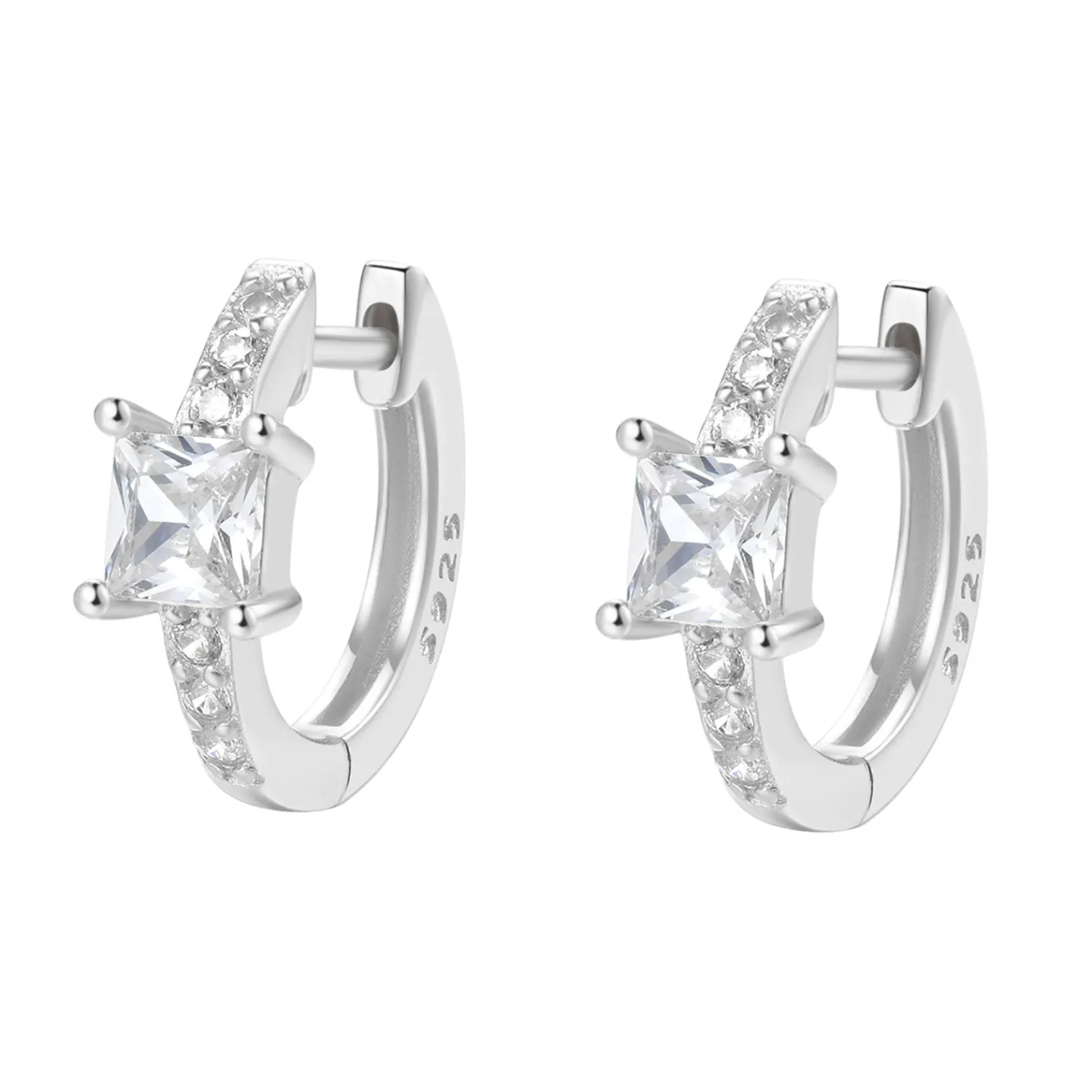Huggie Ohrringe | Hey Happiness Sterlingsilber Huggie Ohrringe mit Quadratischen Steinen Silver
