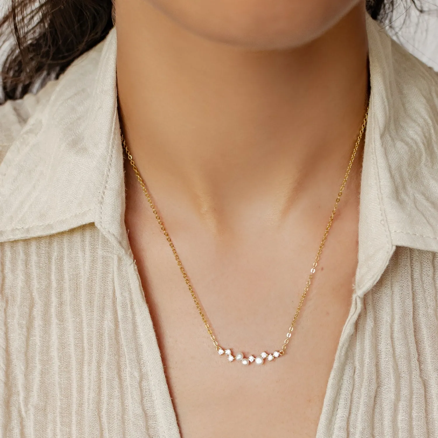 Perlenketten | Filigrane Ketten | Hey Happiness Sterlingsilber Kette mit Perlen und Zirkonia