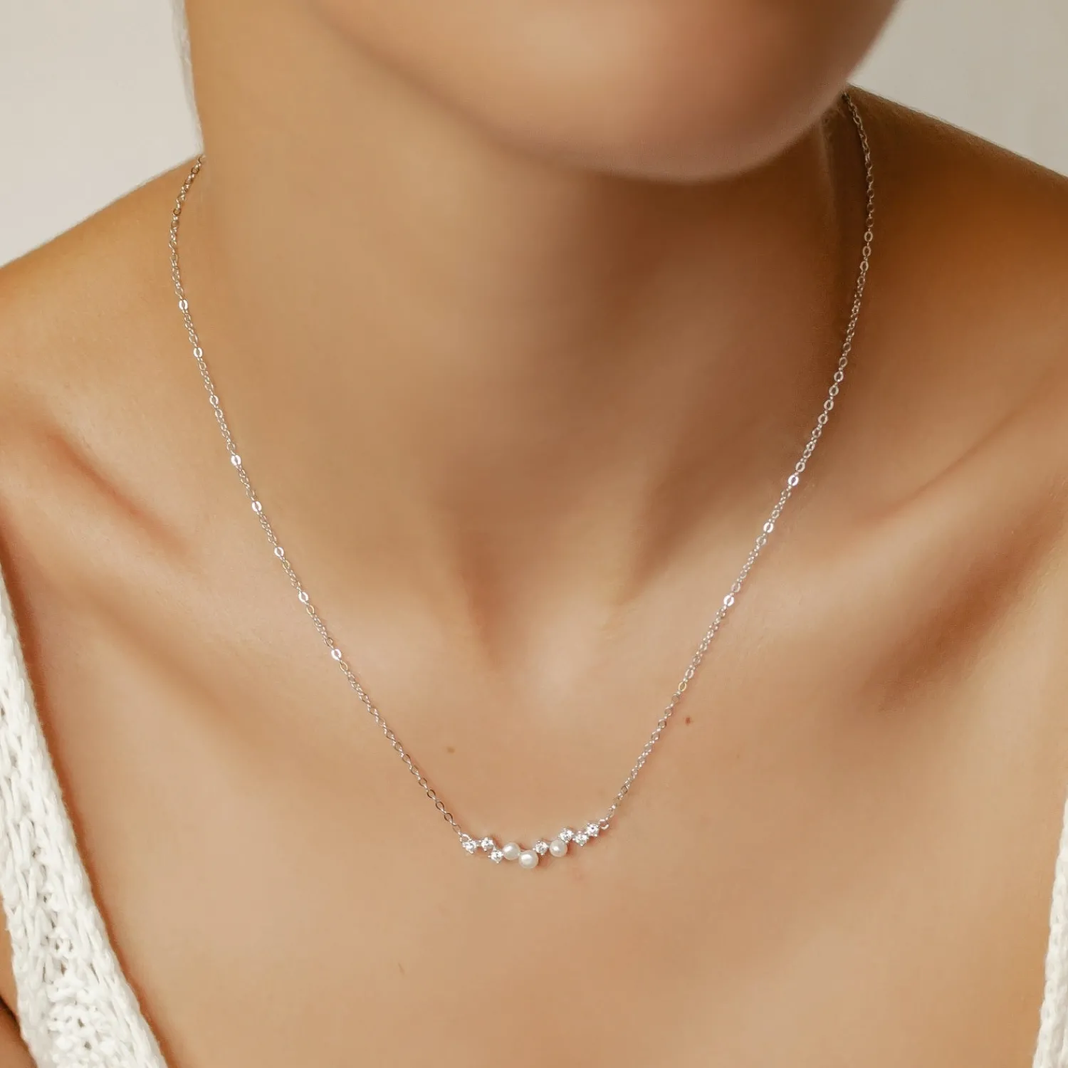Perlenketten | Filigrane Ketten | Hey Happiness Sterlingsilber Kette mit Perlen und Zirkonia