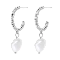 Perlenohrringe | Creolen | Hey Happiness Sterlingsilber Verdrehte Creolen mit Anhänger Perle Silver