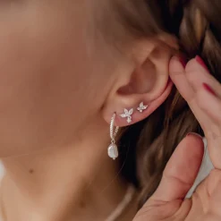 Perlenohrringe | Creolen | Hey Happiness Sterlingsilber Verdrehte Creolen mit Anhänger Perle Silver