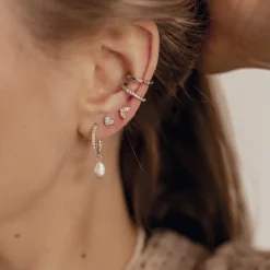 Perlenohrringe | Creolen | Hey Happiness Sterlingsilber Verdrehte Creolen mit Anhänger Perle Silver
