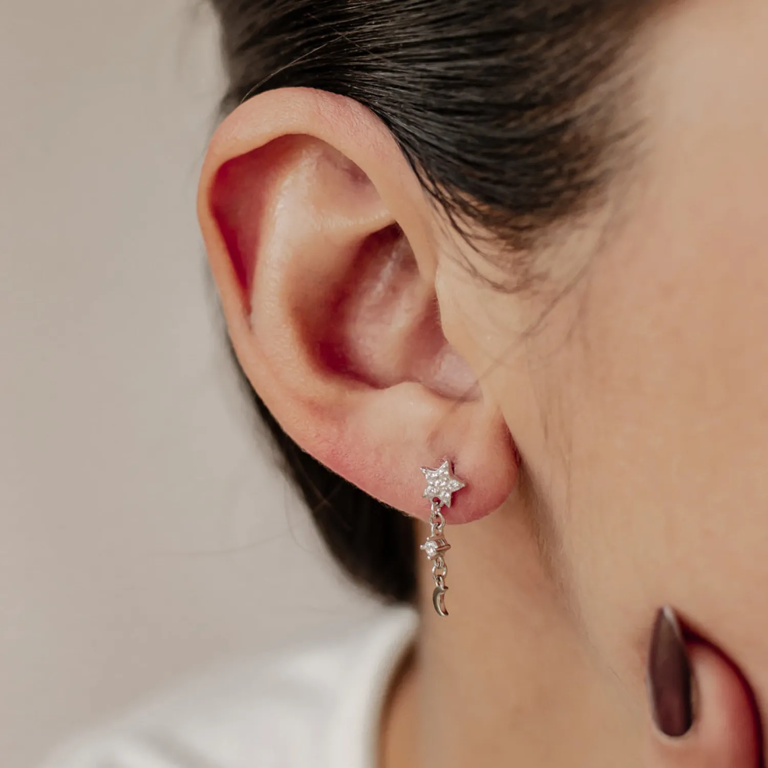 Ohrstecker | Hey Happiness Stern- und Mond Tropfen-Ohrstecker aus Sterlingsilber