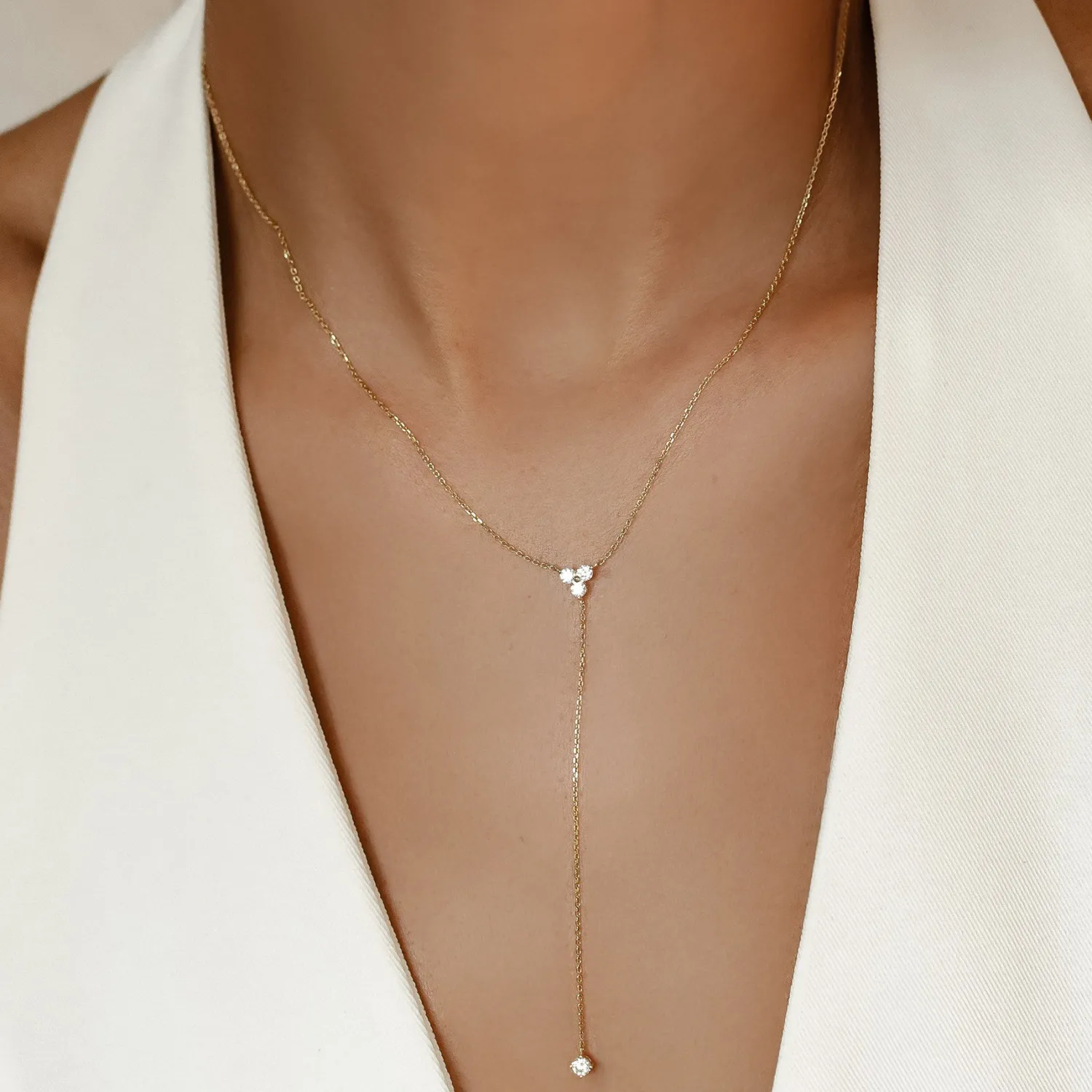 Lariat Necklaces | Filigrane Ketten | Hey Happiness Trinity Y Kette 585 Gold